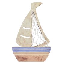Product Sailboat Centrepiece and Shelf decor Natural Wood Light Blue 25.5×16.5cm 3 pcs