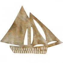 Product Wooden sailboat, maritime decoration, wooden boat natural color, white H23cm