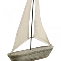 Sailing boat, boat made of wood, maritime decoration shabby chic natural colors, white H37cm L24cm