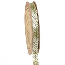 Product Silk Ribbon Gift Ribbon Leaves Beige Green 10mm 20m