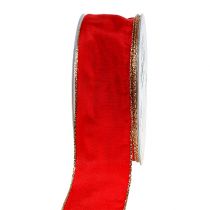 Red silk ribbon with gold edge 40mm 25m