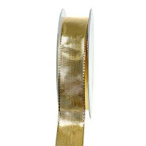 Gift ribbon gold with wire edge 25mm 25m