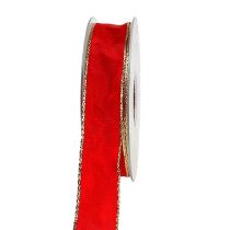 Silk ribbon red with gold edge 25mm 25m