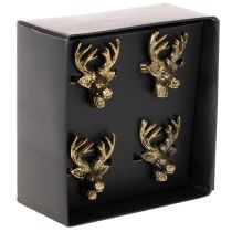 Product Metal napkin ring with deer head in gold look, 6cm, 4 pieces
