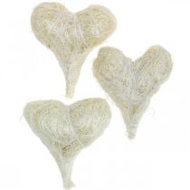 Sisal hearts, Valentine&#39;s Day, Mother&#39;s Day, bleached decorative hearts, cream white H7.5–9cm 16 pcs