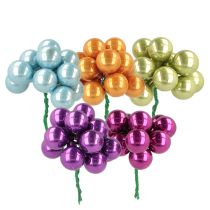 Product Mini Christmas baubles on wire, colorful mirrored berries, 25mm, 140 pieces