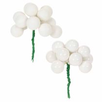 Product Mirrored berry mini glass balls on wire, white, 25mm, 140 pieces