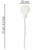Product Mirrored berry mini glass balls on wire, white, 25mm, 140 pieces