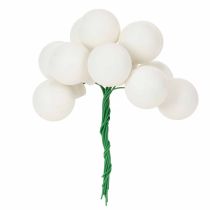 Product Mirrored berry mini glass balls on wire, white, 25mm, 140 pieces