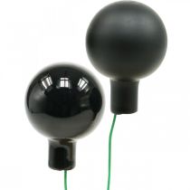 Mini Christmas balls on wire black glass Ø25mm 140p