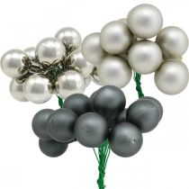 Mini Christmas balls silver, anthracite mirror berries Ø25mm 140p
