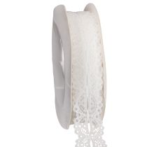 Product Decorative cotton ribbon with lace pattern on a roll for DIY and decoration, 25mm wide, 10m long