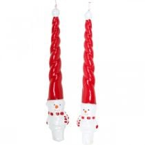 Tapered snowman candle Christmas red 26cm 2pcs