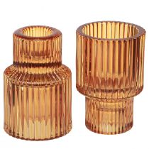 Product Stick Candle Holder Glass Orange Tealight Holder H8cm 4 Pcs