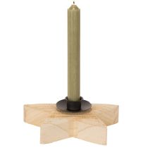 Product Rustic wooden star candle holder for taper candles, 16cm