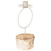 Product Candle holder with birch wood base and metal ring, 20cm