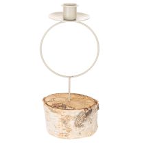Product Candle holder with birch wood base and metal ring, 20cm