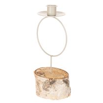 Product Candle holder with birch wood base and metal ring, 20cm