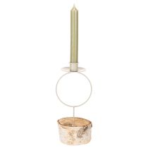 Product Candle holder with birch wood base and metal ring, 20cm