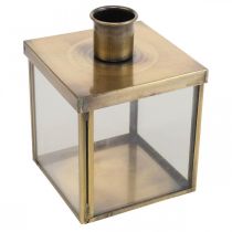 Candlestick metal art glass vintage cube brass 7.5cm