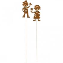 Product Garden stake rust look garden decoration girl and boy 4pcs