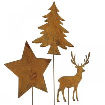 Garden stake patina deer deco star fir H14/20 3pcs