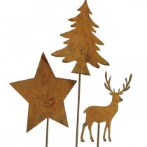Garden stake patina deer deco star fir H10/15cm 3pcs
