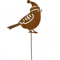Garden stake bird with cap patina decoration 12cm 6pcs