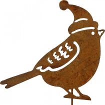 Garden stake bird with cap patina decoration 12cm 6pcs