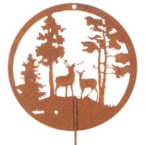 Product Garden stake, rust-colored, round, deer silhouette, forest decoration, 53cm, 2 pieces