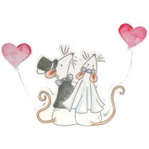 Decorative figure mouse pair with hearts 11cm x 11cm 4pcs
