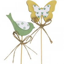 Plug bird butterfly, wood decoration, plant plug spring decoration green, yellow L24/25cm 12pcs