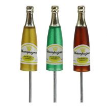 Plug champagne bottles brown, green, yellow 7.5cm L28.5cm 12pcs