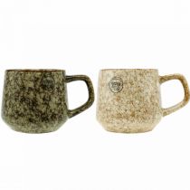 Stoneware cup mug with handle brown, beige 9.5cm 2pcs