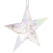 Product Decorative star ornaments, iridescent clear acrylic, Christmas tree decorations, 9cm, 6 pieces