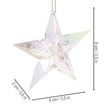 Product Decorative star ornaments, iridescent clear acrylic, Christmas tree decorations, 9cm, 6 pieces