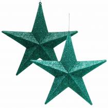 Glitter stars to hang emerald / petrol Ø21cm 2pcs