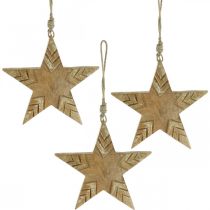 Product Star Mango Wood Natural, Golden Wooden Star Christmas 19,5cm 3 pcs