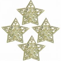 Product Scatter decoration stars, fairy lights attachment, Christmas, metal decoration golden Ø6cm 20 pcs