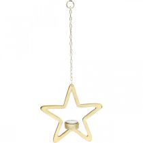 Product Decorative star tealight holder for hanging metal golden 20cm
