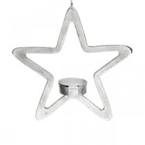 Decorative star to hang tealight holder metal silver 20cm