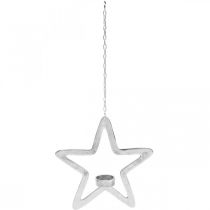 Product Decorative star tealight holder metal for hanging silver 24cm