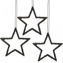 Christmas decoration star pendant black glitter 7.5cm 40p