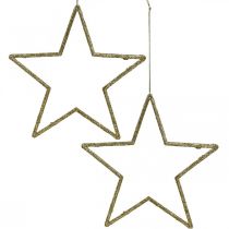 Christmas decoration star pendant golden glitter 12cm 12pcs