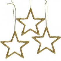 Christmas decoration star pendant golden glitter 7.5cm 40p