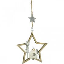 Christmas decoration star wooden deco hanger Ø13.5cm 4pcs