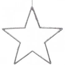 Christmas decoration star pendant silver glitter 17.5cm 9pcs