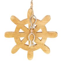 Product Steering Wheel Wood Decoration Natural Fish Silver Hanging Ø21.5cm