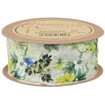 Product Fabric Ribbon with Flowers Decorative Ribbon Green Blue Yellow 40mm 15m