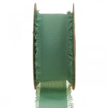 Fabric ribbon deco ribbon with fringes sage green 40mm 15m